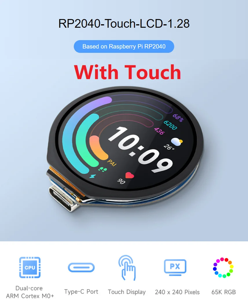 NEW Raspberry Pi PICO RP2040 MCU Board With 1.28inch Round LCD Display Screen /Accelerometer /Gyroscope Sensor /USB 