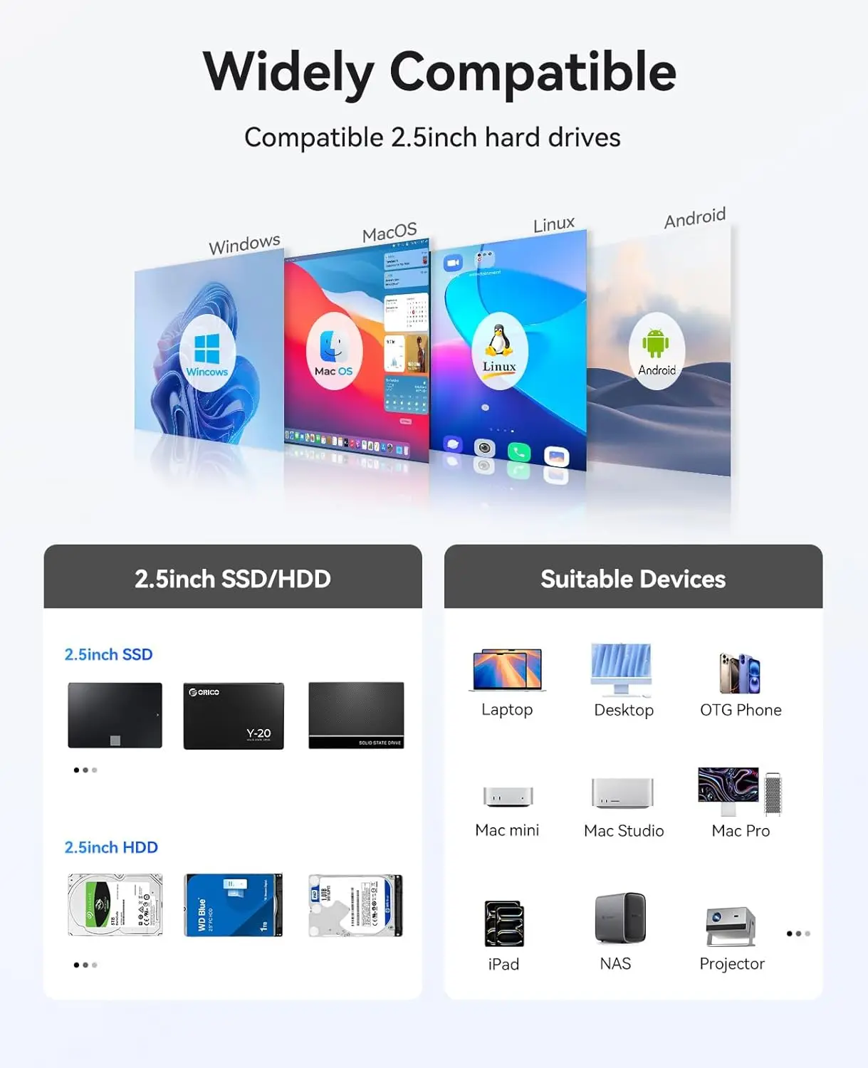 ORICO 4베이 10Gbps 5Gbps SATA HDD 도킹 스테이션 냉각 팬이 있는 올플래시 디스크 인클로저, RAID 지원 2.5인치/3.5인치 하드 드라이브
