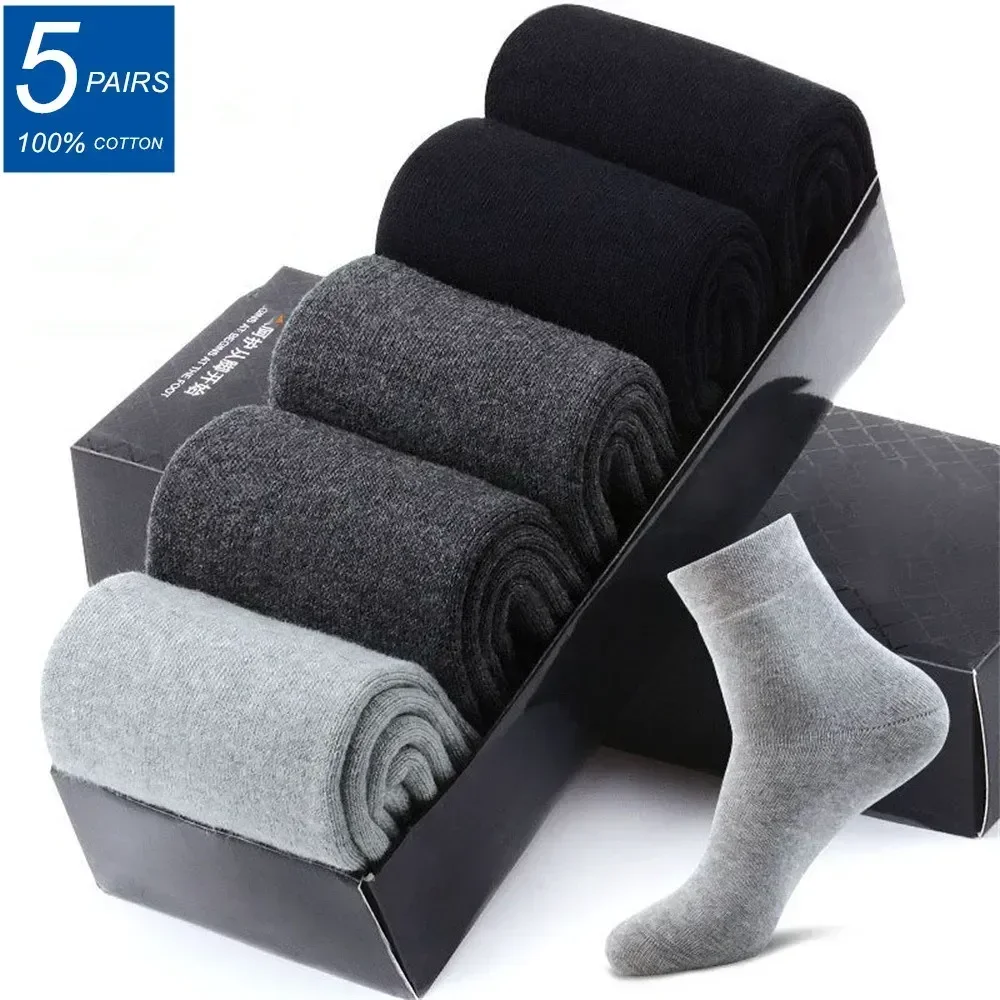 

5 Plus Tube Combed For Pairs/lot Solid Men Formal Color Male Winter Long Autumn Size Business Socks Mid Warm Cotton 39-45