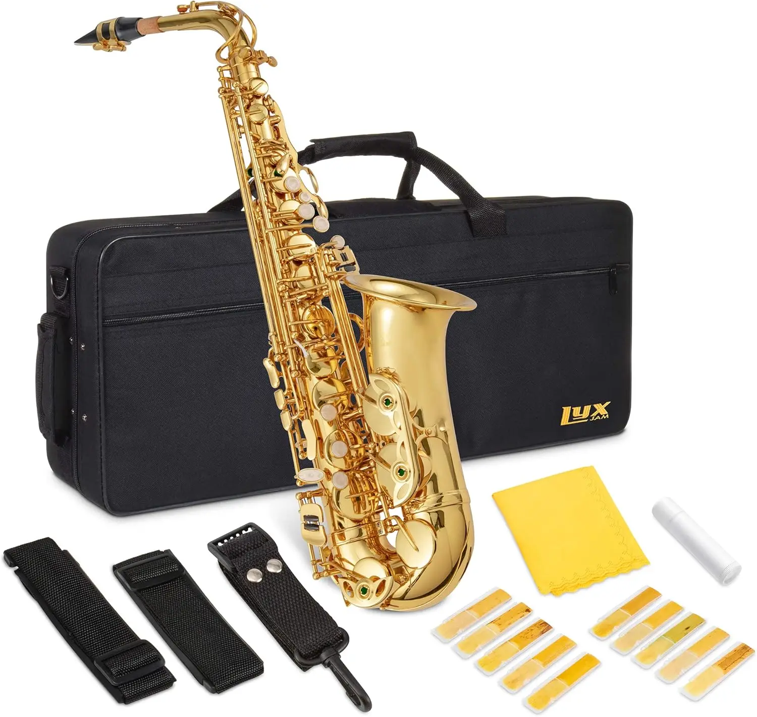 Saxophone E Flat Brass Sax Kit, Professional Sound, Complete Accessories, Ideal for All Players, Includes Hard Case, 10 Ext