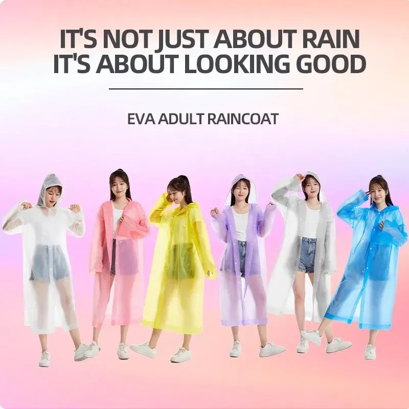 EVA One-Piece Adult Raincoat Non-Disposable Rain Jacket Rain Ponchos Hiking Unisex Hood Travel Portable Women Men rain poncho raincoat suit