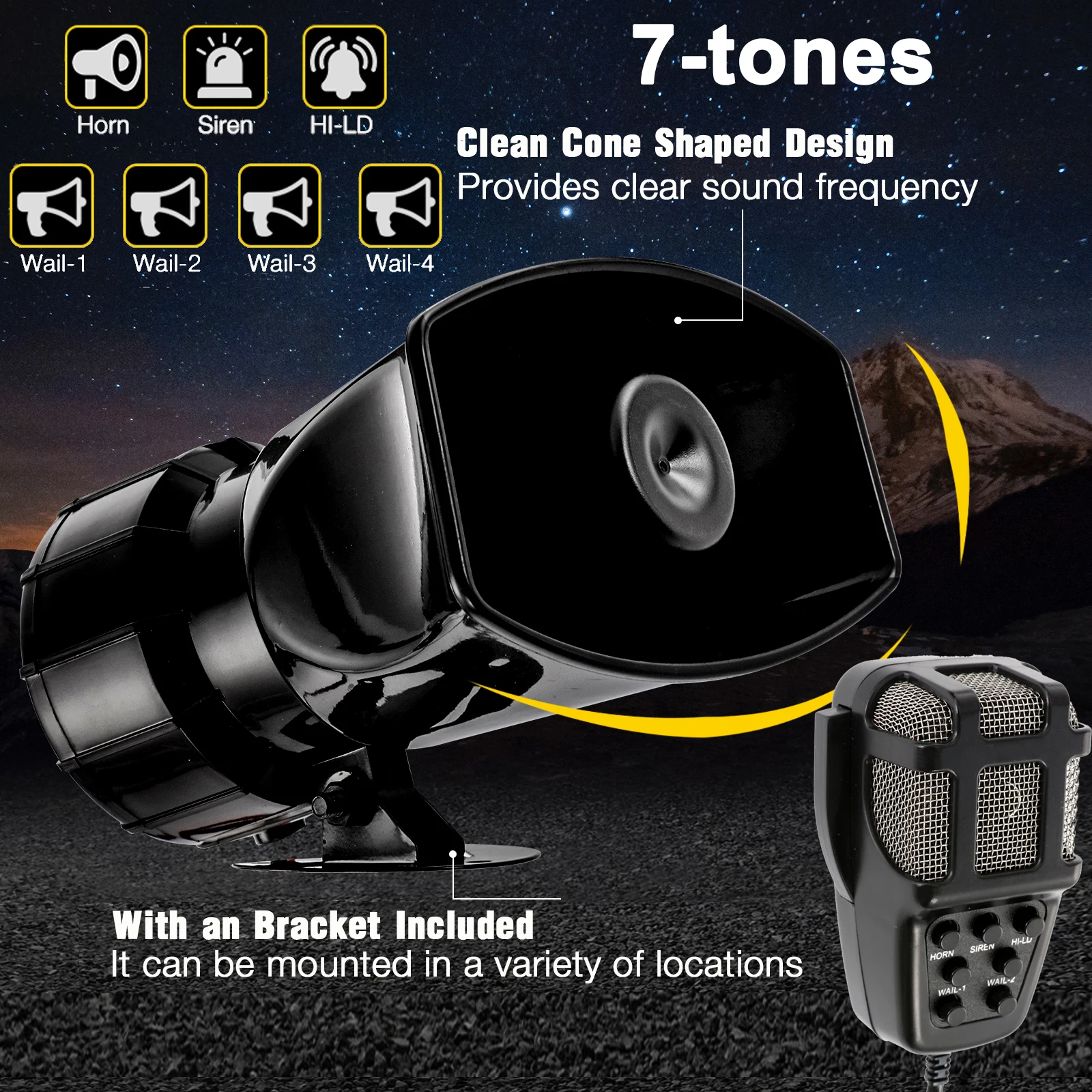 12V110DB7SoundCarAlarmHornPoliceSirenAirHornwithMicrophone