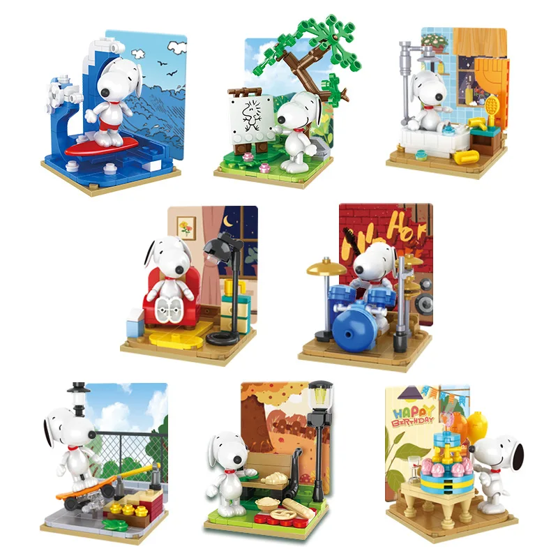 

Disney Anime Genuine Snoopy Building Block Doll Ornaments Children Cartoon Scene Assembled Small Particle Building Block Toys