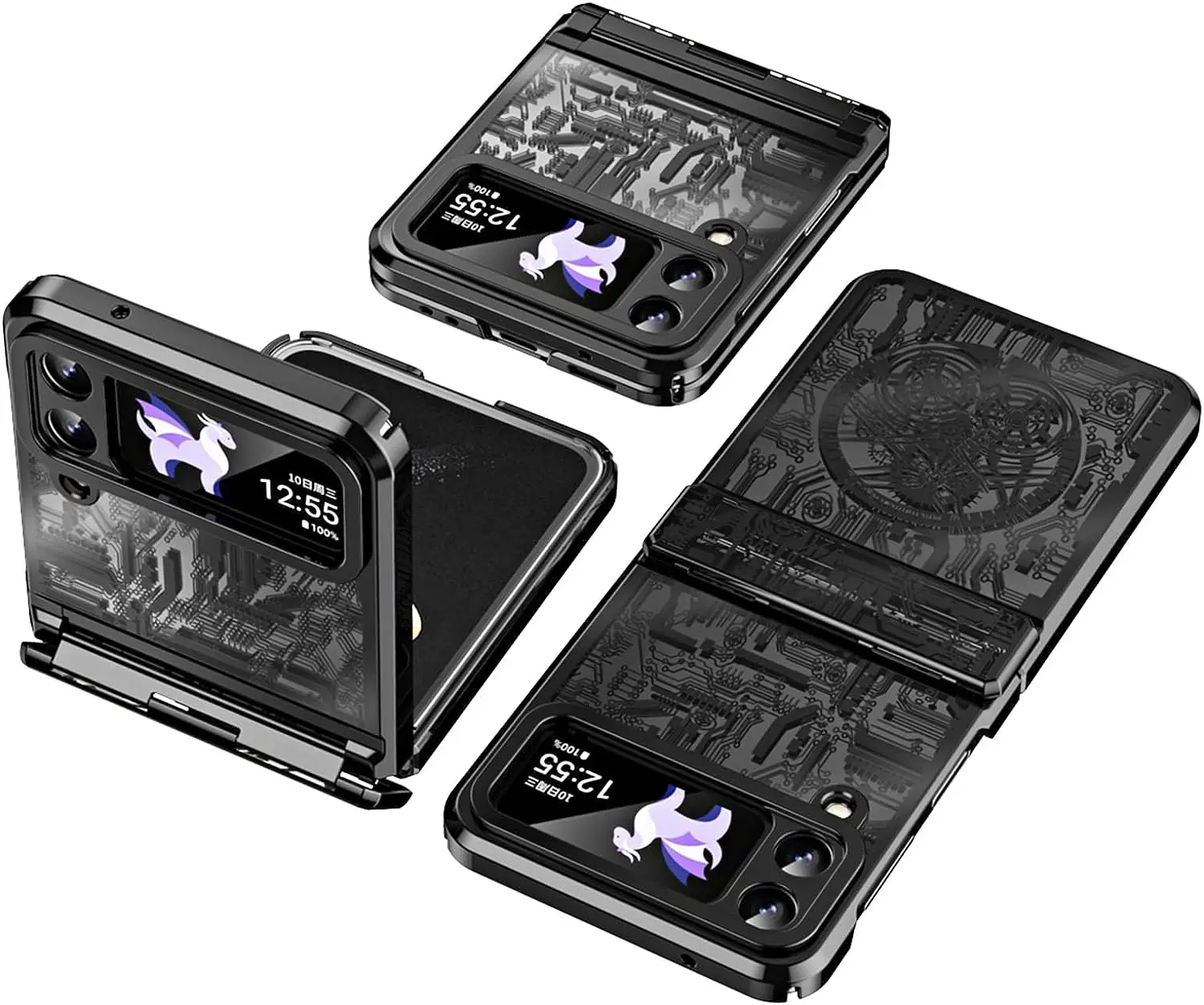 

Прозрачный чехол для Samsung Galaxy Z flip 4, защита петель, механический стиль, жесткая задняя панель из поликарбоната, ультратонкая рамка с покрытием, складной защитный чехол