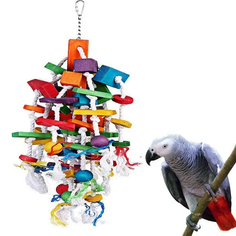 

Birds Toy Parrot Chewing Toy With Colorful Wood Blocks Bird Bite Supply Natural Wooden Block Cage Toys For Macaw Parakeets