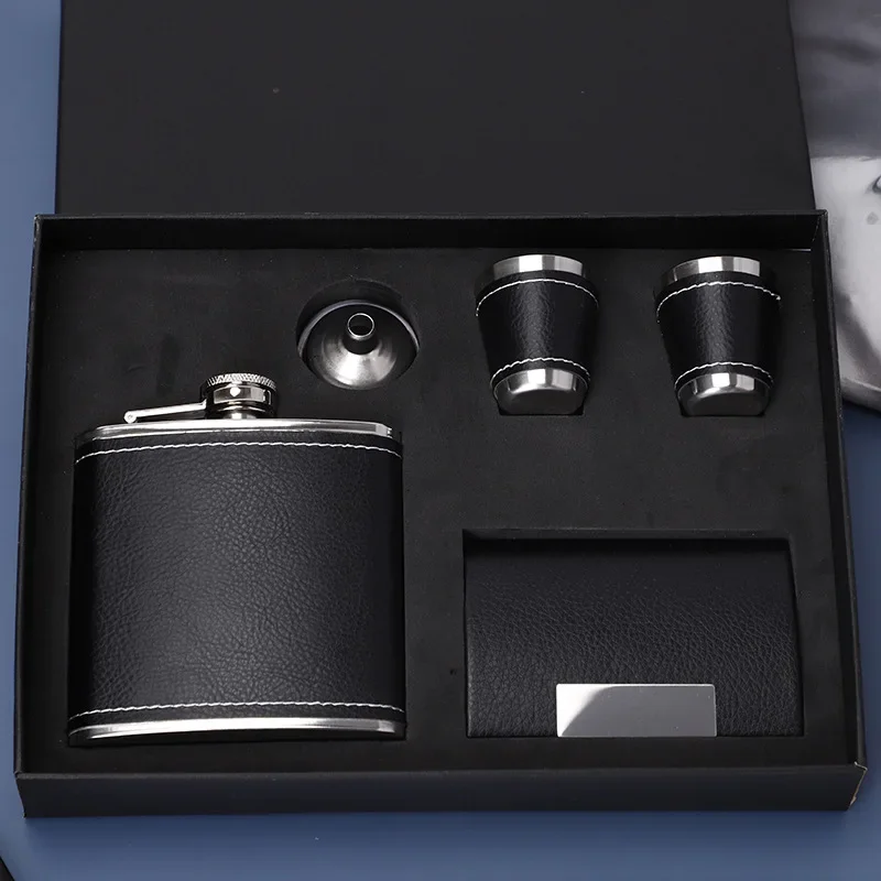 Description Picture 6 of item6OZ Portable Flagon Hip Flask set with 2 cups funnel cigar box black for Whiskey Vodka Wine Pot Alcohol gift Drinking Bottle