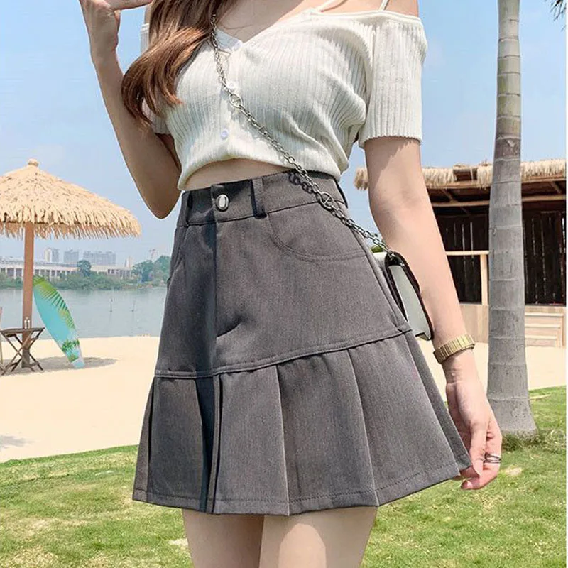 

Zoki High Waist Mini Woman Skirt Fashion Korean Pleated Skirt Summer Black The New Large Size 5Xl Skirt