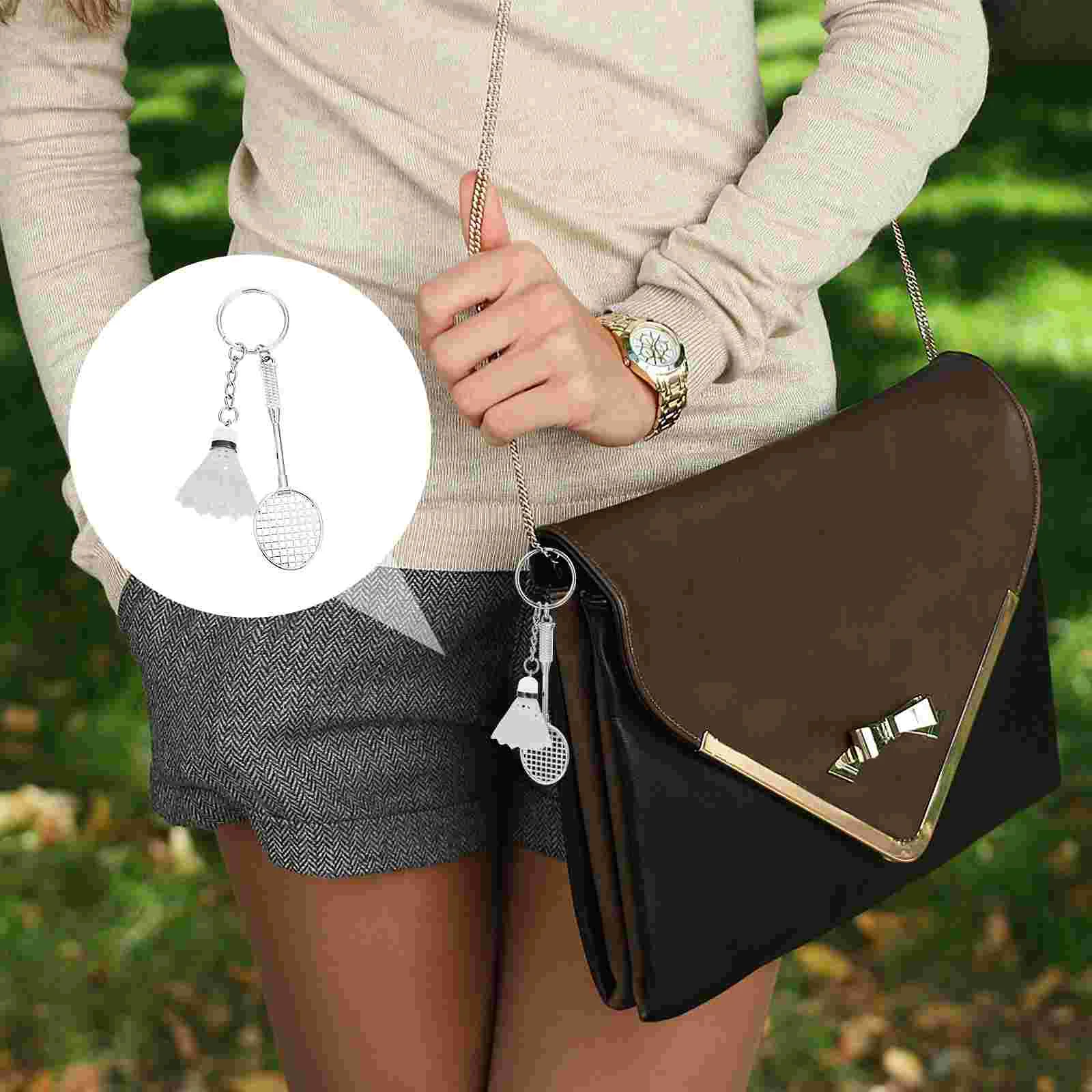 2 Pcs Badminton Keychain Car Hanging Decor Ball Ring Backpack Mini Chains Bag Pendants White Sports Style