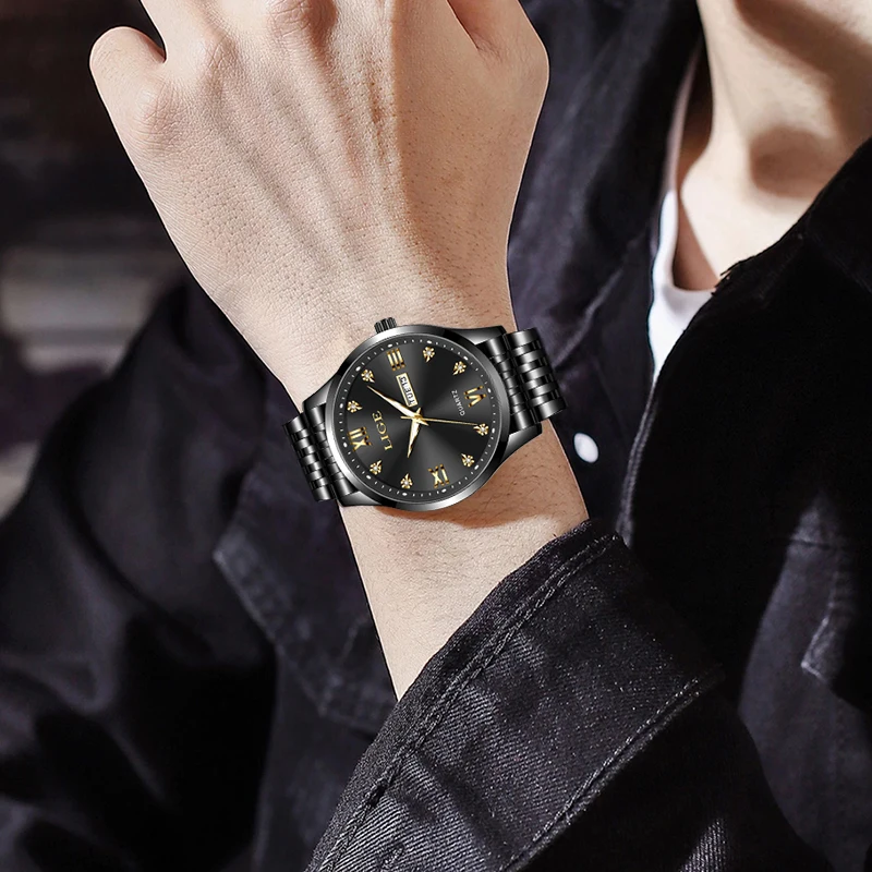 LIGE Top Brand Luxury Quartz Watch Stainless Steel Band Fashion Business Waterproof Watch for Men Luminous Auto Date Week Clocks