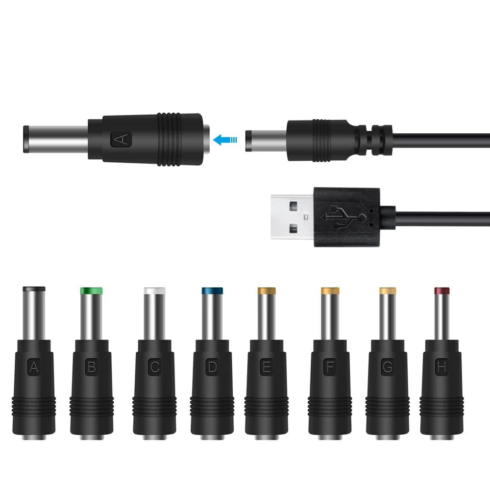 Charging Cable DC 5.5*2.1 USB Multifunctional 8-in-1 Male