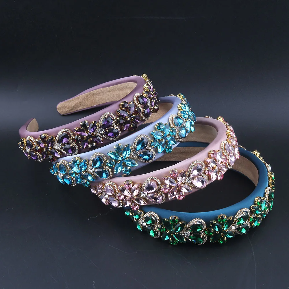 

New Colorful Handmade Gorgeous Crystal Summer Baroque Hairbands Bridal Padded Headbands For Women Wedding Party Hair Jewelry 521