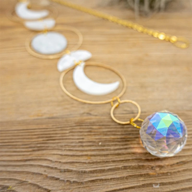 Moon Phase Suncatcher Hanging Crystal Window Prism Rainbow Maker Sun And Moon Decor Car Pendant Gift