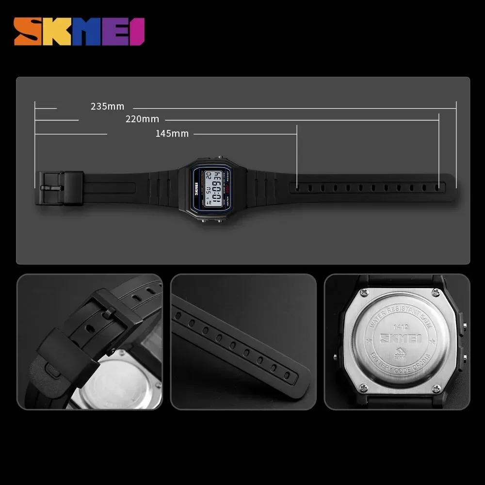 SKMEI-Montre-bracelet numérique étanche pour femme, affichage de la date et de la semaine, montres de sport pour couple, mode féminine, 1412