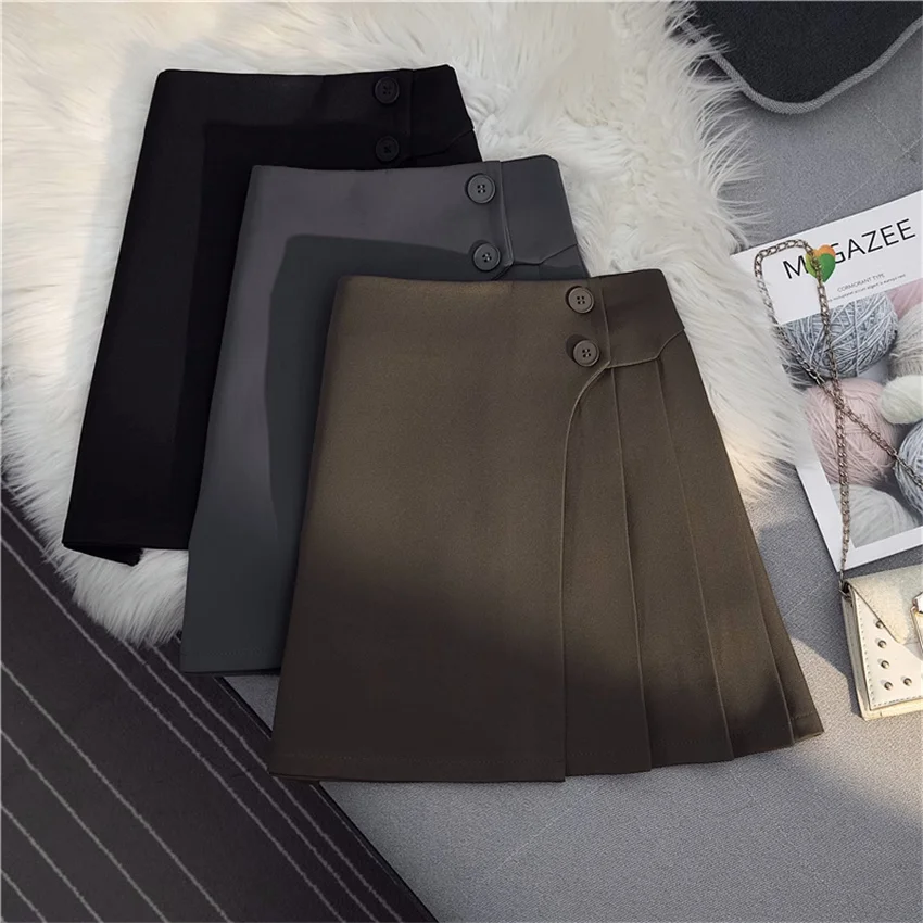 

Gowyimmes Spring Autumn Fashion Elegant Women Pleated Skirt Lady High Waist Skirts Female A-line Skirt Mini Bottomings PD1644