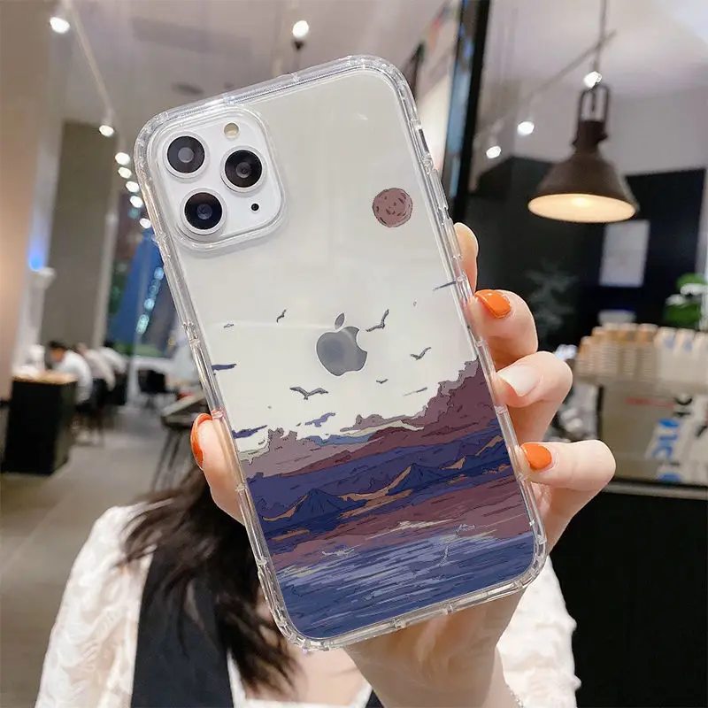 iphone 11 card case Korean Sunset Scenery Funda Phone Case For iPhone 11 13 12 Pro Max 12 13 Mini X XR XS MAX SE 2020 7 8 6s Plus Shockproof Celular iphone xr waterproof case