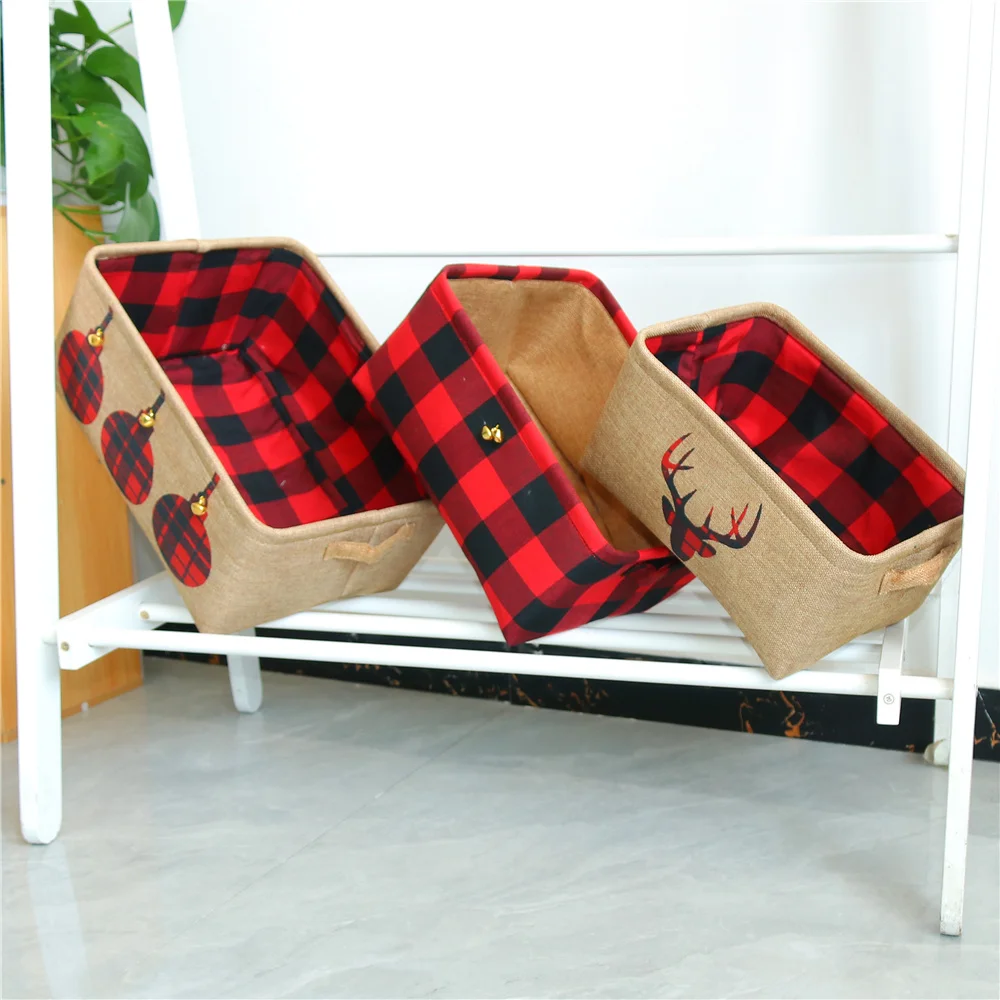 Cute Christmas Elk Collapsible Storage Basket Fabric Organizer Collection Bin Box for Pet Cat Dog Toy Supplies 5