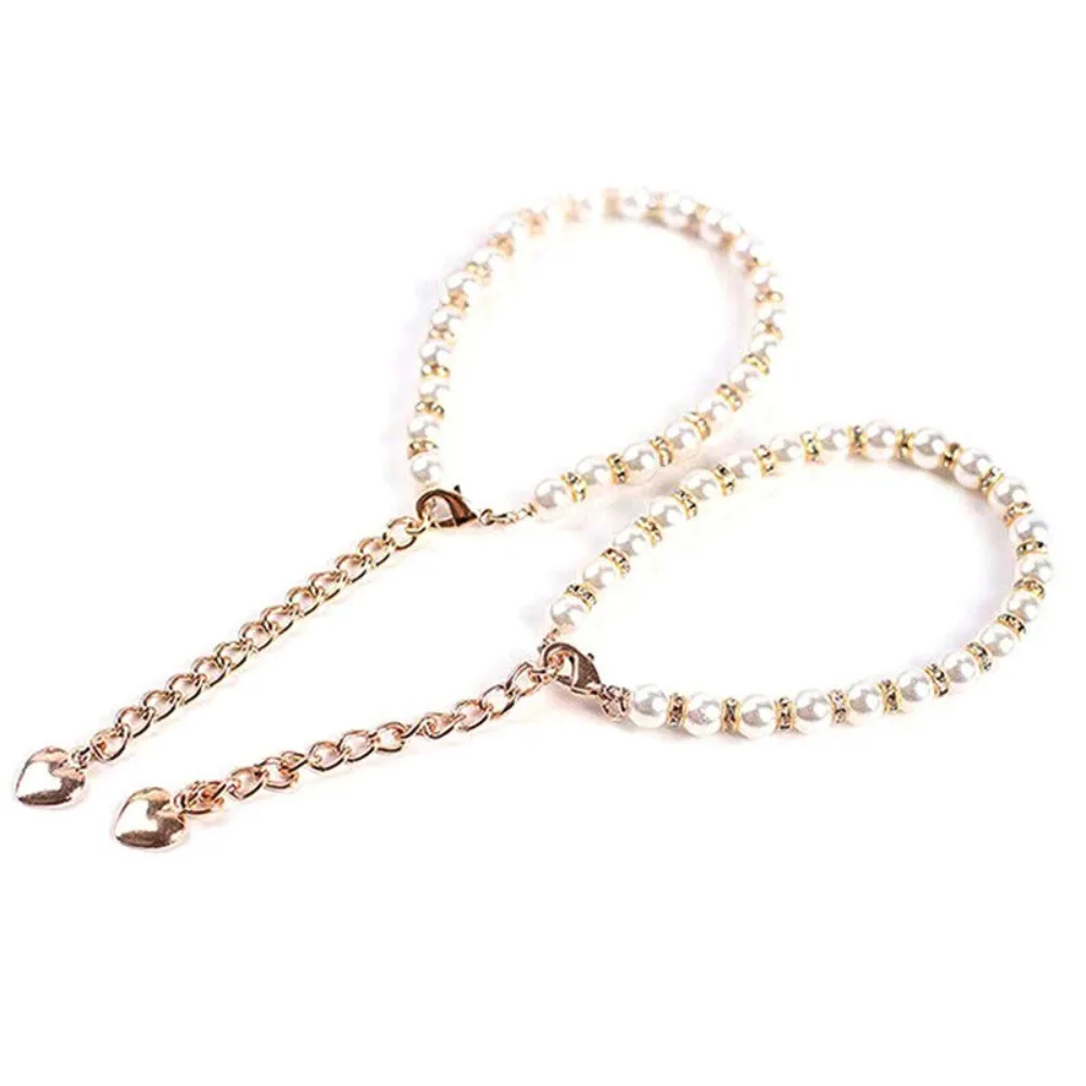 1 Pair Rhinestone Pearl Shoe Strap for High Heel Woman Band Ankle Pearl Shoe Chain Belt Accessories High Heel Decorations