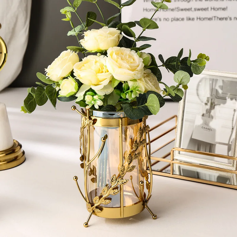 Luxury Metal Flower Vase, European Style, Glass Plant Pot, Wedding, Christmas, Living Room Dining Table Home Decoration Artwork 4
