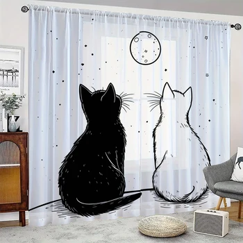 2 pezzi HD digitale gattino bianco e nero stampato schermo per finestra decorazioni per la casa decorazione in stile tenda per finestra del soggiorno 1