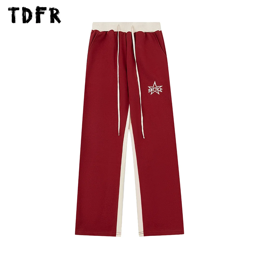 

Contrast Paneled Sweatpants Mens Letter Embroidery Elastic Waist Wide Leg Casual Sports Pants Men Trousers