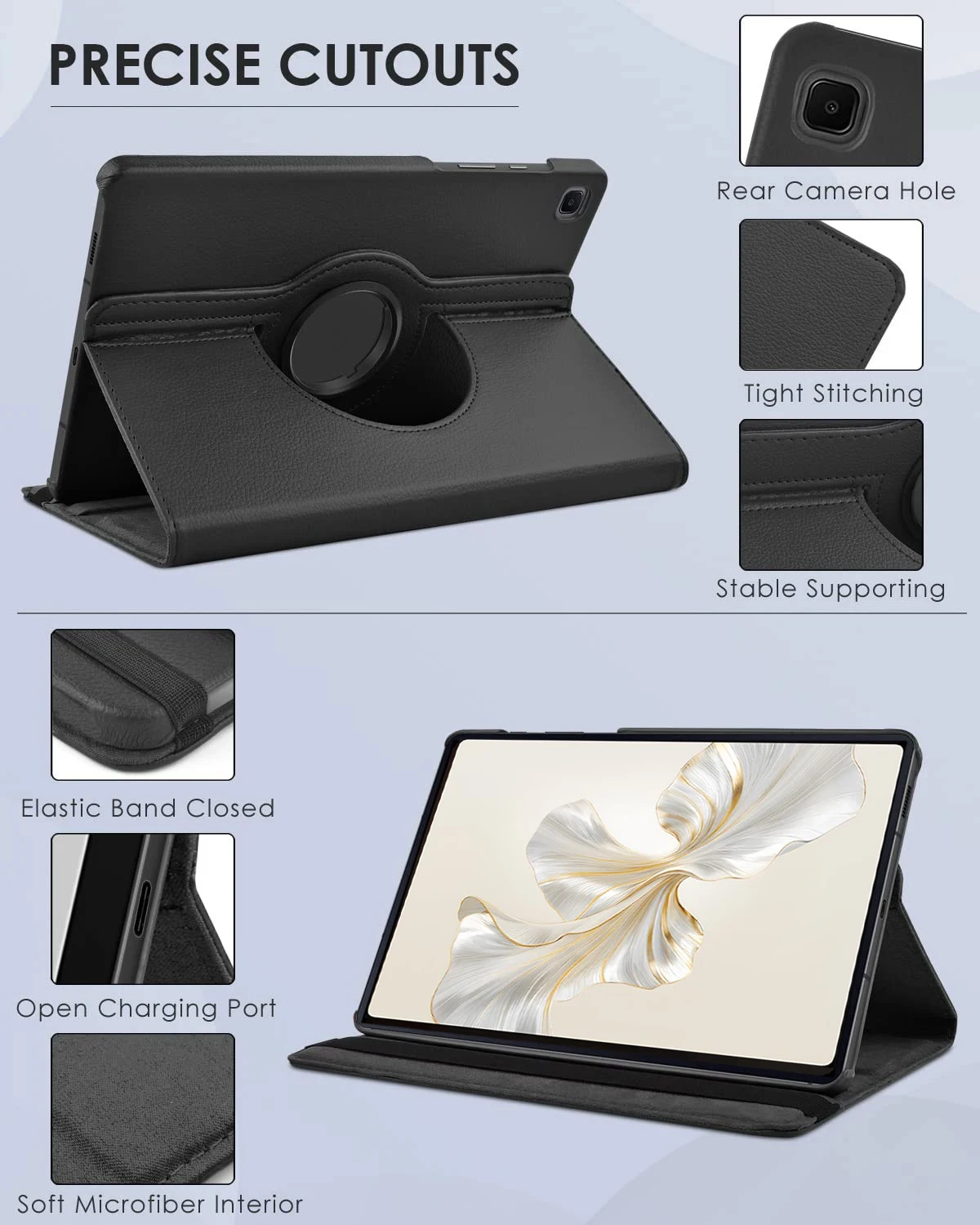 Premium PU Leather Rotating Stand Cover with Sleep Wake Function