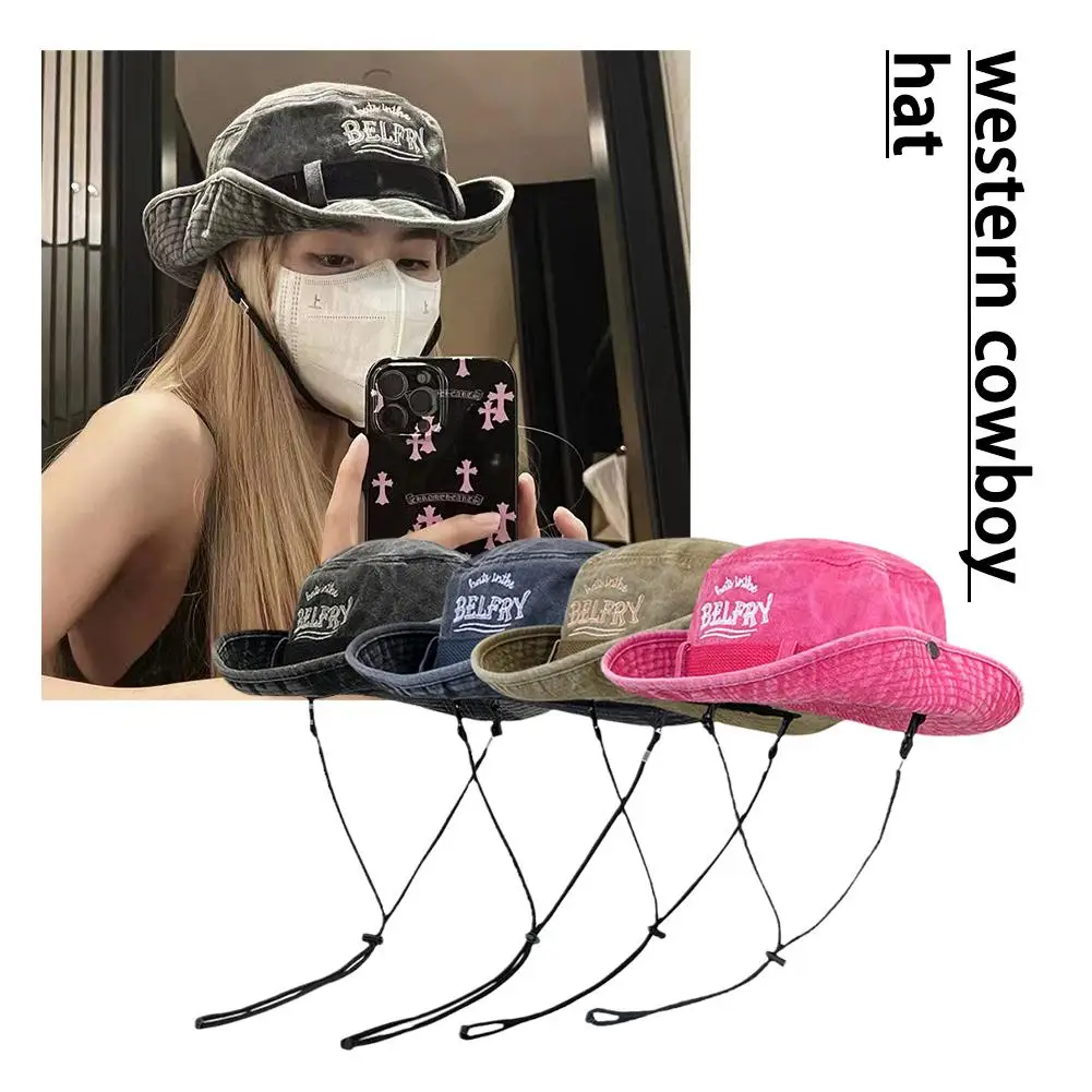Western Spice Girl Cappello Da Cowboy Femminile Retro Washed Old Shade Outdoor Bucket Cap Campeggio Alpinismo Protezione Solare Cappello Fisherm L2I2
