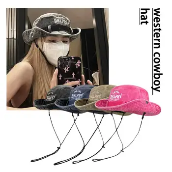웨스턴 스파이스 걸 카우보이 모자, 레트로 워싱 올드 쉐이드, 야외 버킷 캡, 캠핑 등산 자외선 차단 어부 모자, L2I2