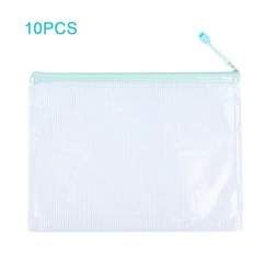 Set of 10 Waterproof Mesh Zipper Pouch Document Bags for Office and School Supplies Storage (Baby blue 10PCS)