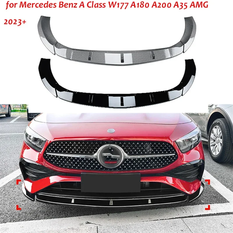 

ABS Car Gloss Black Front Lower Bumper Lip Spoiler Protector Three-stage for Mercedes Benz A Class W177 A180 A200 A35 AMG 2023+