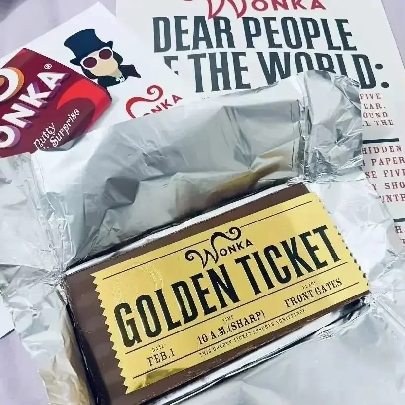 Wonka Charlie Chocolate Golden Ticket Gold Foil Ticket Original Size 18*8Cm Chocolate Gold Card Valentine's Day Gift collectible card