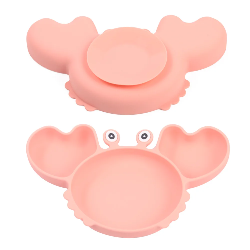 1/4/9Pcs Baby Bowls Plates Spoons Silicone Suction Food Tableware BPA Free Non-Slip Baby Dishes Crab Food Feeding Bowl for Kids