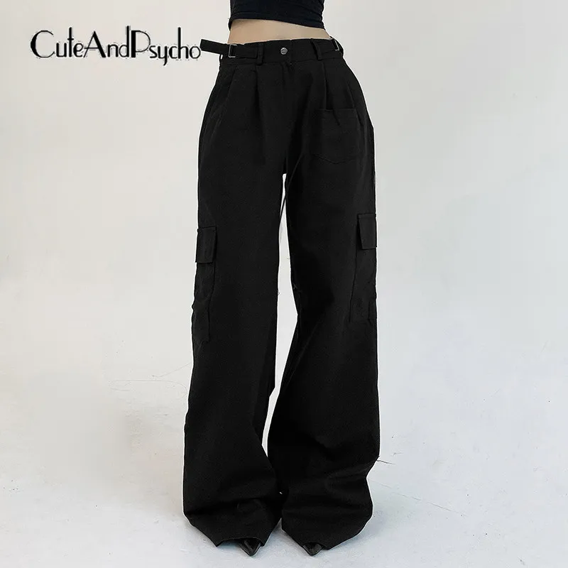 

Cuteandпсиходелические повседневные уличные брюки до пола, эстетичные шикарные однотонные брюки с несколькими карманами в стиле 90-х, винтажные Модные женские