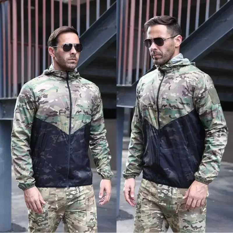 Men's Tactical Waterproof Bomber Jacket Summer Hunting Lightweight Male Camouflage Soft Shell Multicam Windbreakers Coats