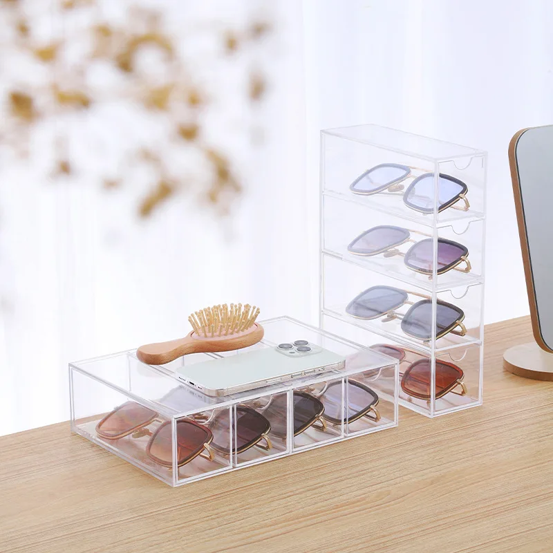 Transparent Plastic Storage Box with Grid for Cosmetic and Stationery