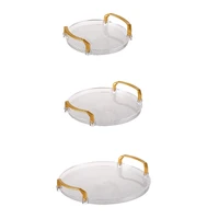 Acrylic Clear Round Serving Tray Bathroom Vanity Tray Decorative Tray With Golden Handle For Coffee Table Office 1