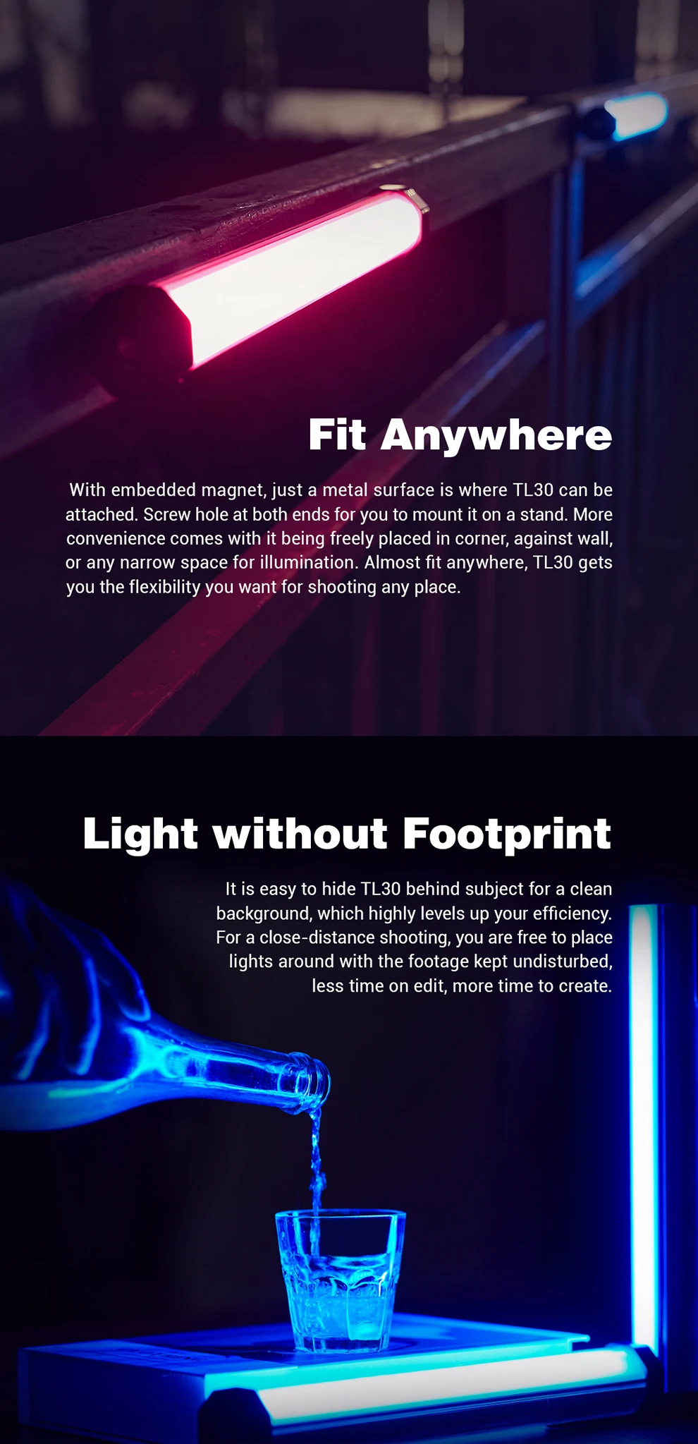 TL30 RGB LED Tube Light Color Photography Light Handheld Light Stick with APP Re