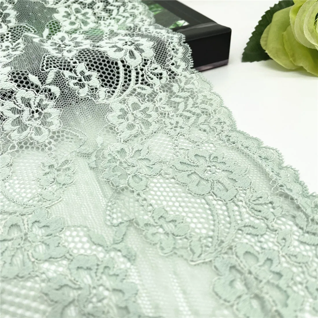 3y/lot Width 17cm Light Green Elastic Stretch Lace Trim 2