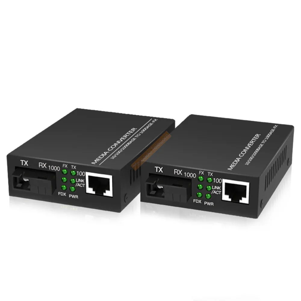 1 Pair HTB-GS-03 A/B Gigabit Fiber Optical Media Converter 10/100/1000Mbps Single Mode to RJ45 20KM With External Power Supply