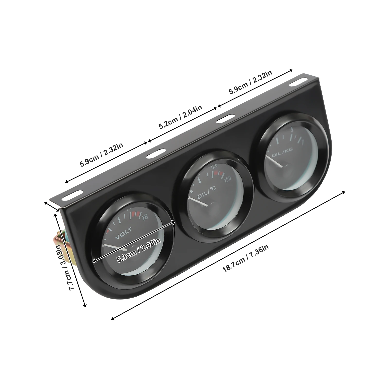 Dreifach-Armaturenbrett-Set mit Öltemperatur-, Öldruck- und Spannungsmesser, großes LED-Display, 8-16V, schwarz, für Fahrzeug-LKW-Armaturenbrett – Detail 1