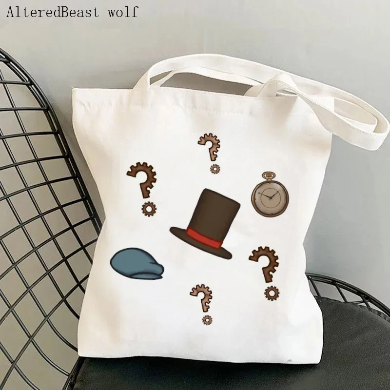Shopper Professor Layton Stampato Personalizzato Tote Bag Donna Harajuku Shopper Borsa Ragazza Tracolla Shopping Bag Lady Canvas Bag