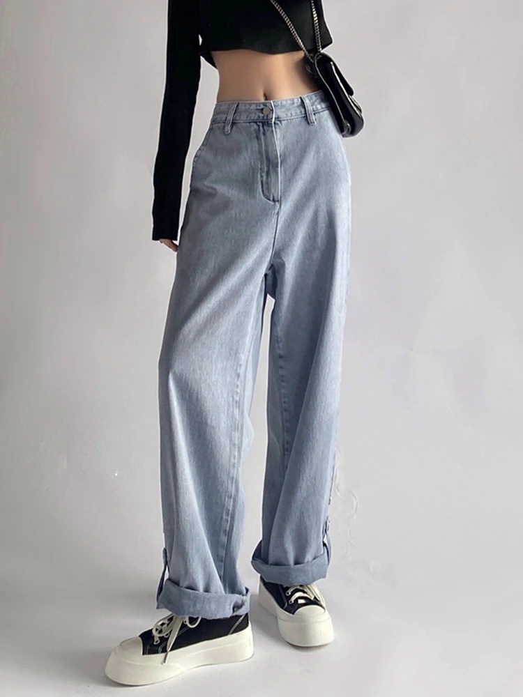 LEGIBLE Jeans Woman High Waist Elastic Wide Leg Denim Blue Baggy Jeans Boyfriend Femme Straight Pants Woman high waisted jeans