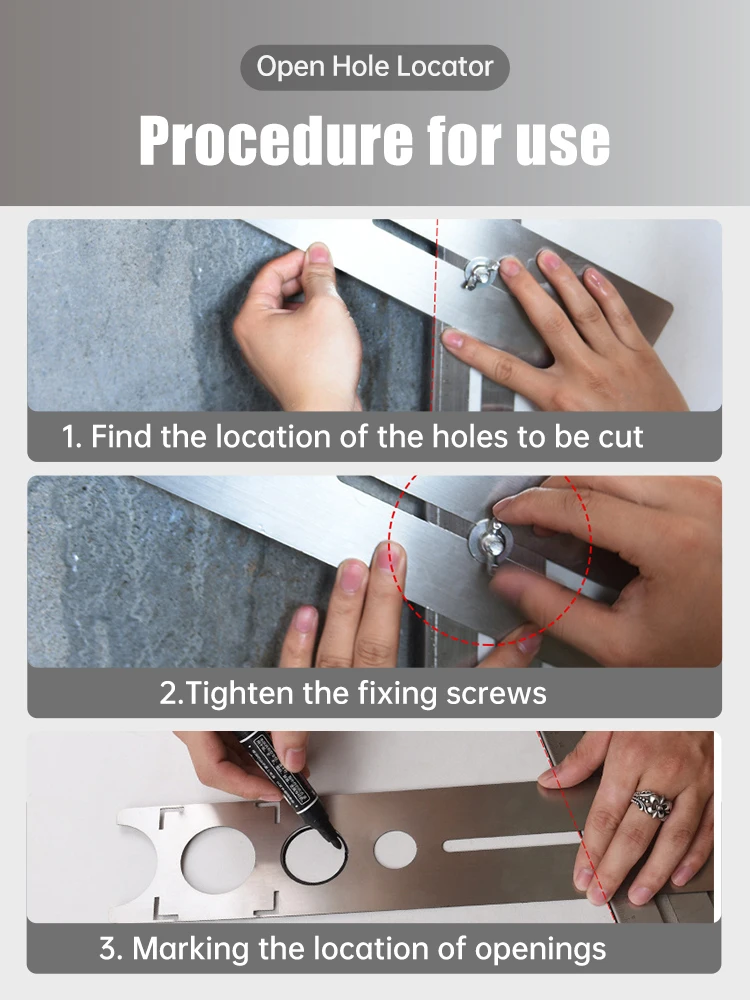 Stainless Steel Tile Hole Opener Locator Marking Hole Punching Positioning Ruler Ceramic Marble Glass Floor Drilling Tools