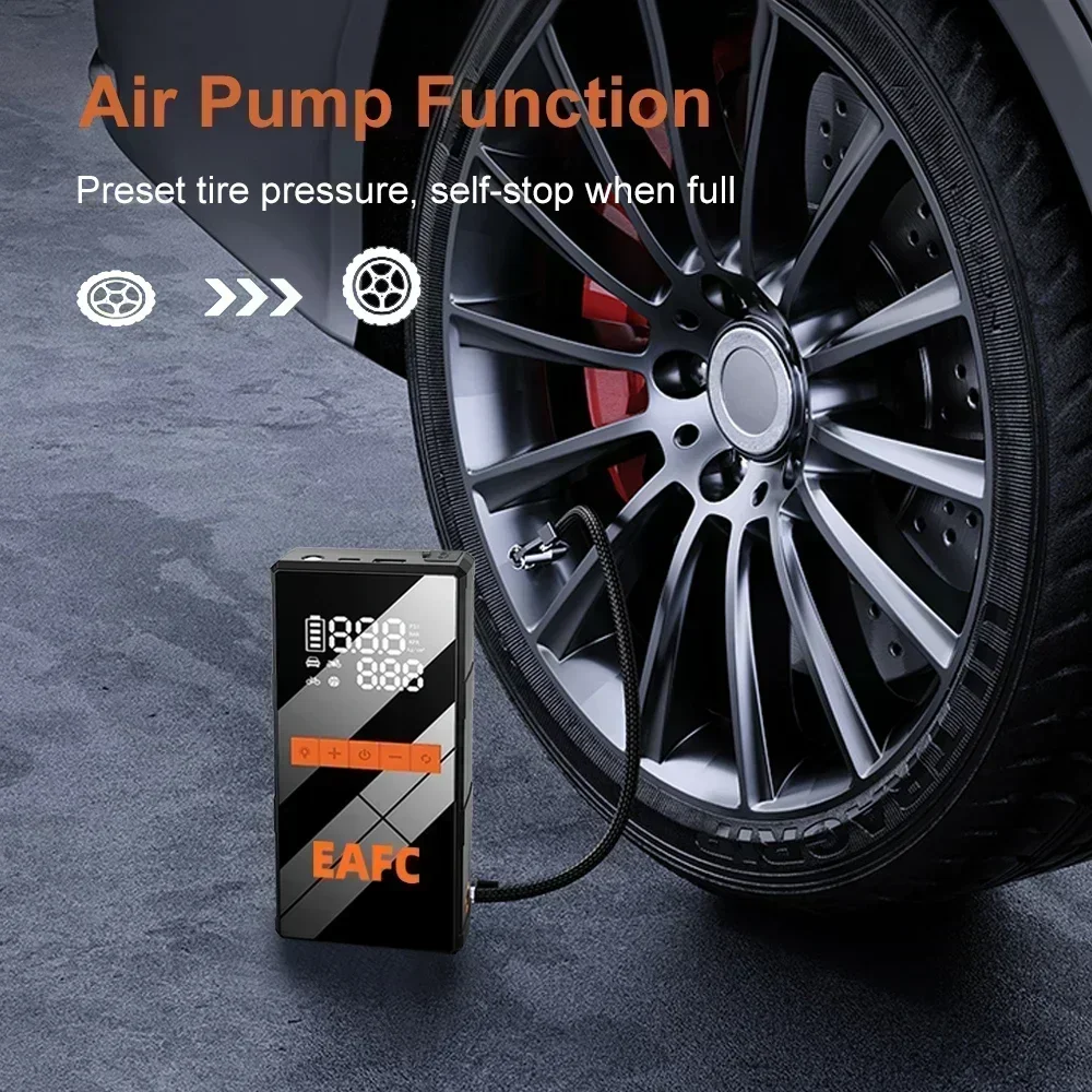 EAFC Portable Car Jump Starter With Tire Inflator LCD Screen 1200A Booster Charger Car Battery Starting Devi 150PSI Air Pump