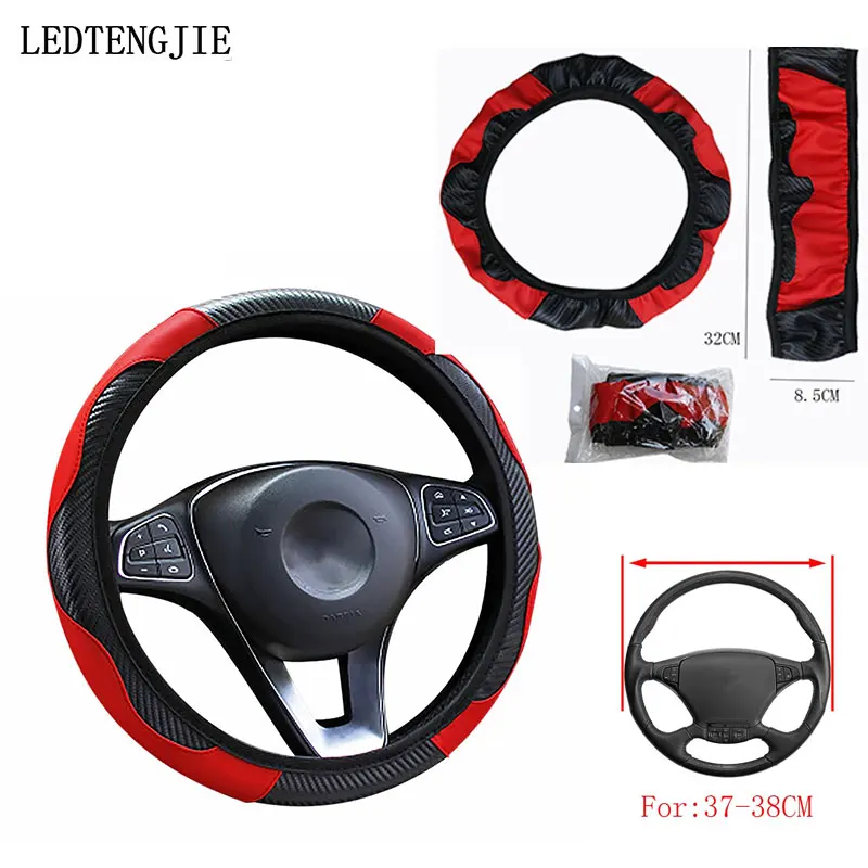 Car Steering Wheel Cover Breathable Anti Slip PU Leather Steering Handle Cover 37-38cm Car Decoration Accessories