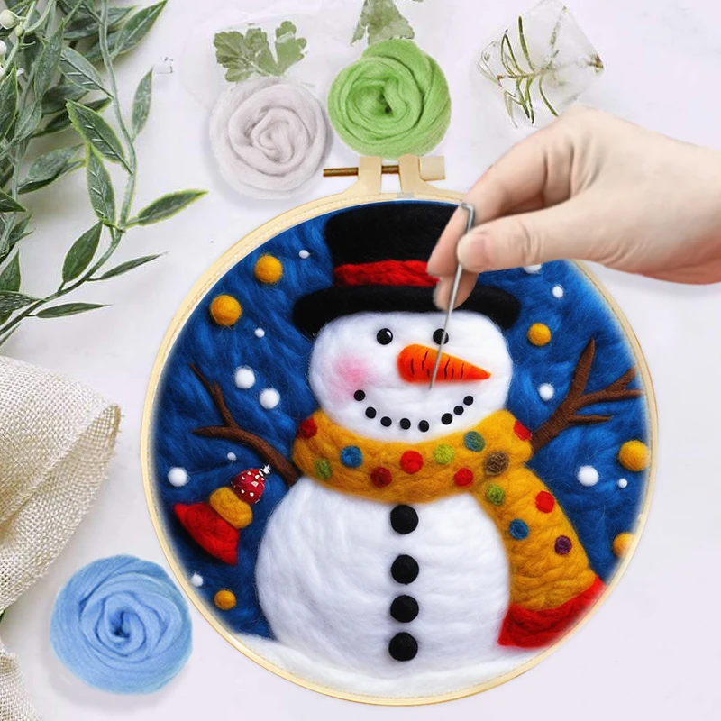 CHENISTORY DIY Wool Felting Painting Snow Man Christmas treePicture Kit Felt Needle For Handwork Handmade Crafts Home Decor Gift