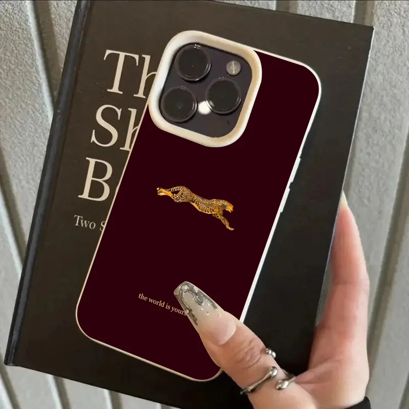 Exquisite Wine Red Leopard Lychee Texture Soft Phone Case