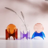 Unique New Modern Geometric Acrylic Vases, Colorful Transparent Plastic Vase, Ball Flower Vase for Home Office Wedding Decor 1
