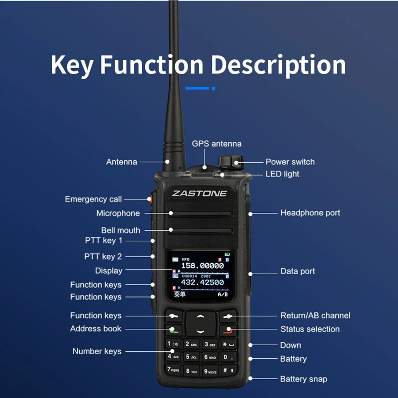 2PCS ZASTONE UV008 DMR Walkie Talkie Digita Two Way Radio Dual band 10W Dual time slot Walkie-talkie 136-174MHZ 350-480MHZ 5