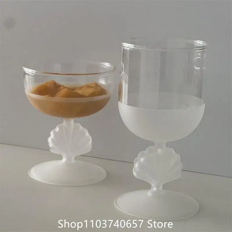 Shell Shape Goblet Glass Frosted Glass Cup Ice Cream Dessert Goblet Champagne Wine Heat-resistant