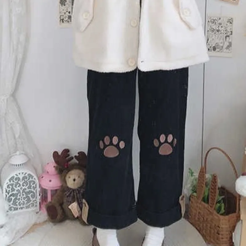 Japanese Cute Soft Girl Lolita Style Corduroy Claw Wide Leg Women's 2024 New Autumn and Winter Student Casual Straight Leg Pants